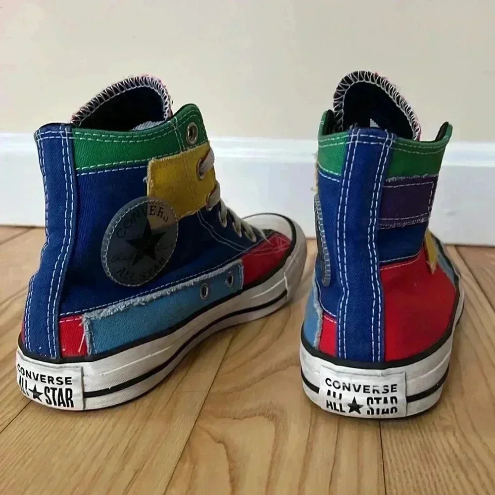 Multicolored Patchwork Converse High Tops - image 3